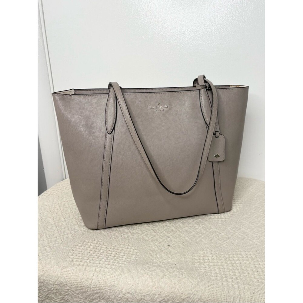 Kate Spade Cara Tote Bag Nimbus Grey Leather Taupe Shoulder Purse